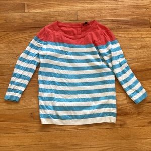 Talbots Striped 3/4 Sleeve Button Down Back Sweater